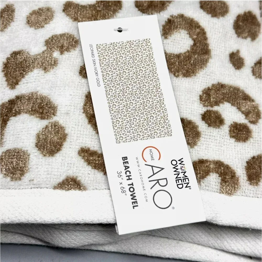 CARO Gold Leopard Print Beach Towel Oversized Luxury Spa Soft Cotton Viscose NEW